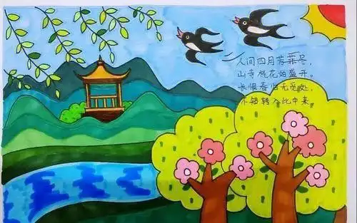 找春天的简笔画选自古诗大林寺桃花