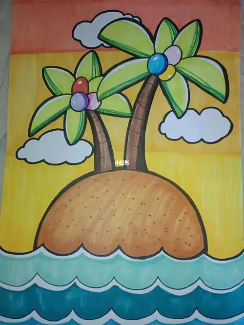 简笔画椰子岛