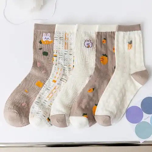 可签到春秋款纯棉袜子女中筒袜