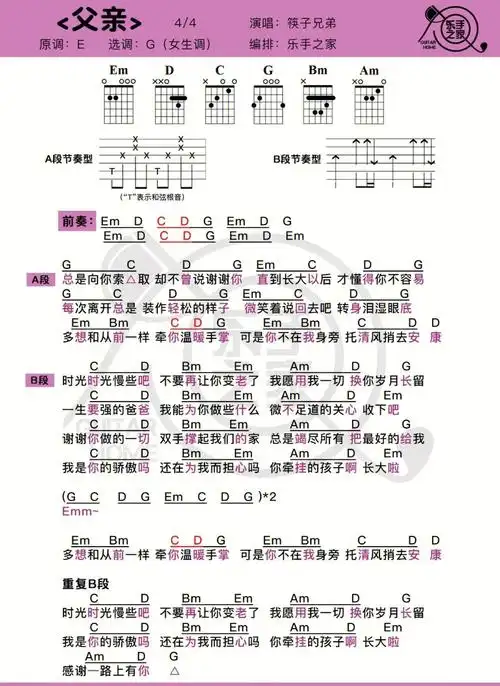父亲节要给爸爸唱的歌合集 吉他谱