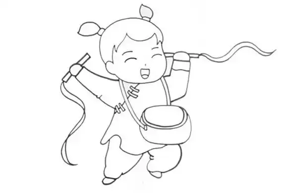 喜庆春节小女孩打锣鼓简笔画图片