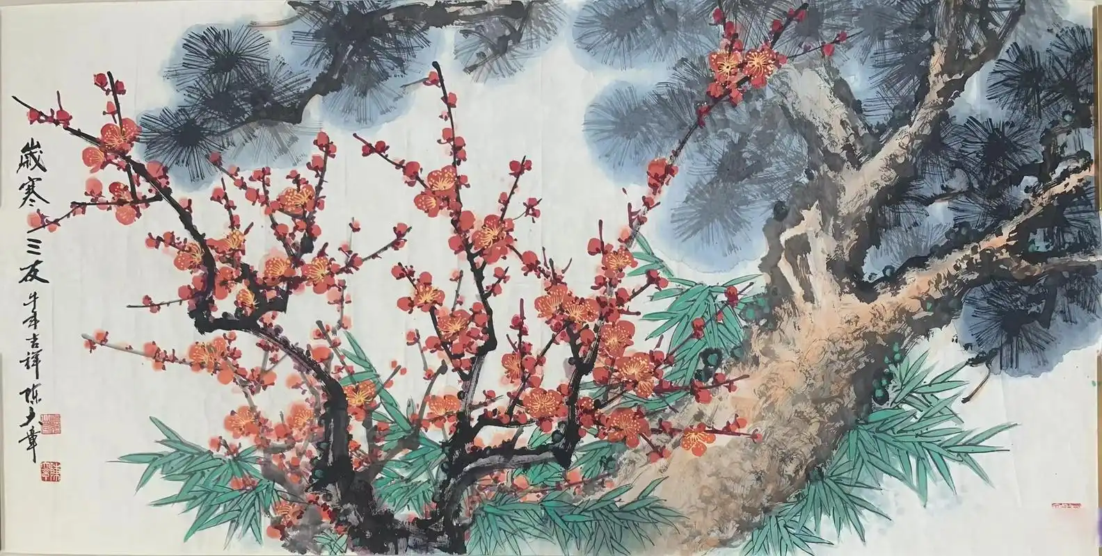 当代王希孟 陈大章老师梅花山水作品#国画##艺术