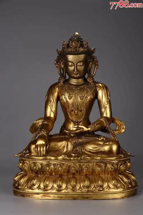 旧藏"大明永乐年施"铜鎏金长寿佛坐像-佛像/造像-7788佛像