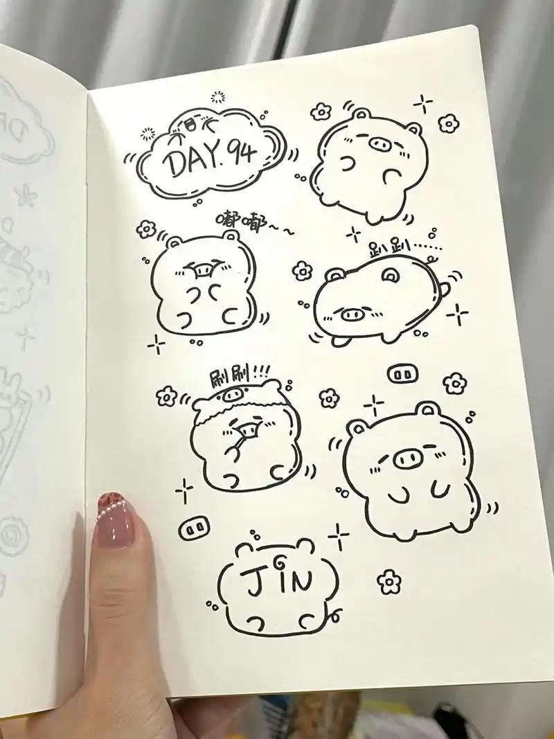 94/100简笔画|可爱猪猪小表情手帐素材～ 96打卡一张小猪猪的小表情
