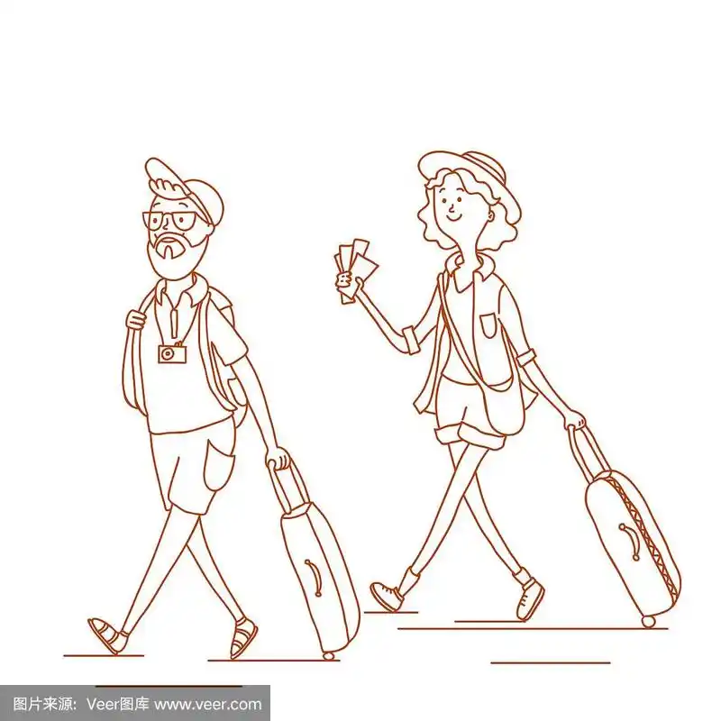 机场,绘画插图,旅行者,夏天,行李