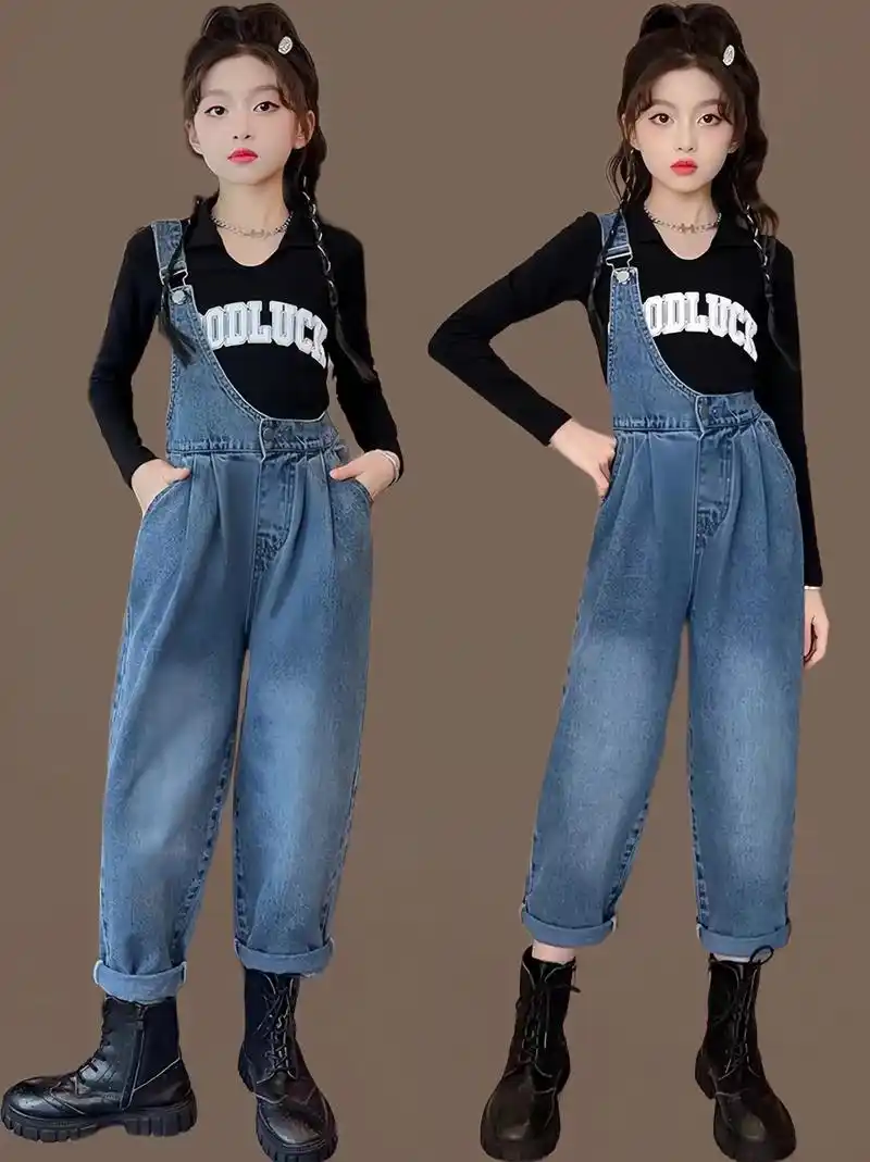 这款儿童潮酷牛仔背带裤太好看啦!今年很流行洋气时髦风吧!