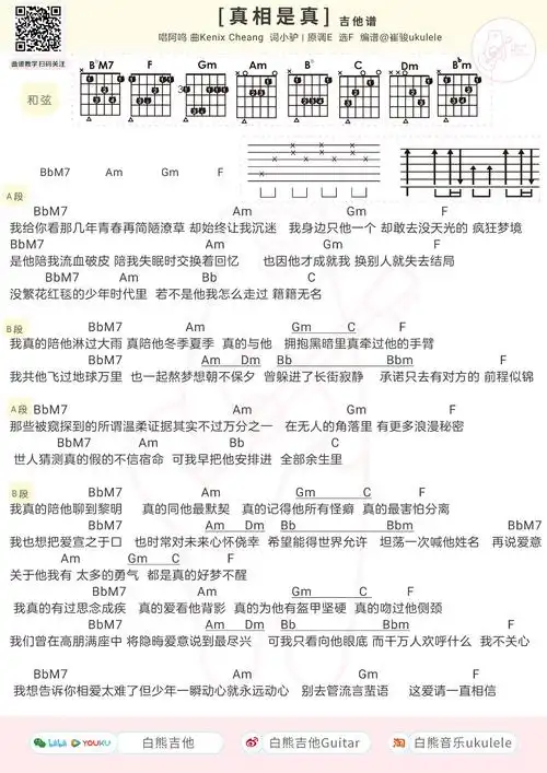 真相是假真尤克里里谱吉他谱f调和弦谱