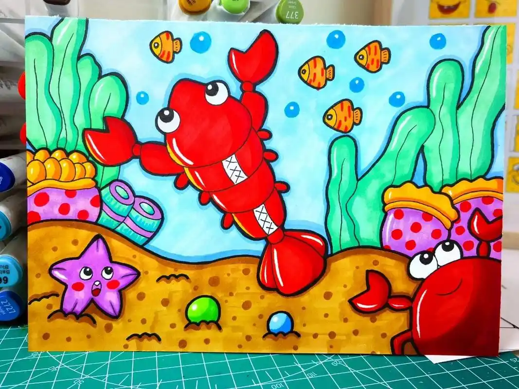 儿童马克笔手绘海底世界简笔画