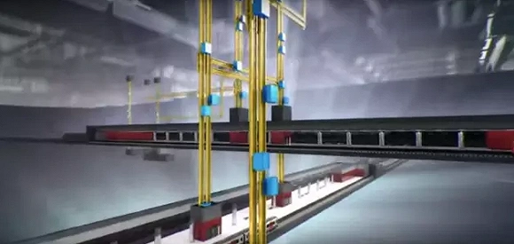 立体电梯的垂直线路和横线线路模拟图.来源:蒂森克虏伯电梯集团官网