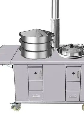 304不锈钢柴火灶双灶台农村家用无烟柴火炉子母双锅移动烧木柴