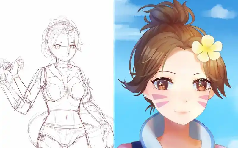 va泳装夏季运动会皮肤 dva 勾线 上色过程_哔哩哔哩 (゜-゜)つロ 干杯