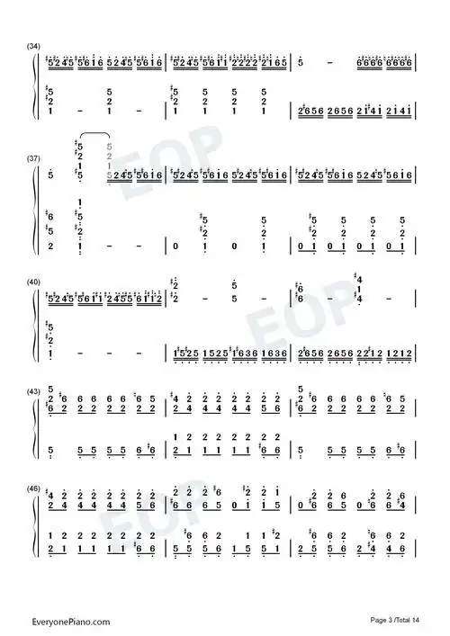 月光奏鸣曲第三乐章双手简谱预览3-钢琴谱文件(五线谱,双手简谱,数字