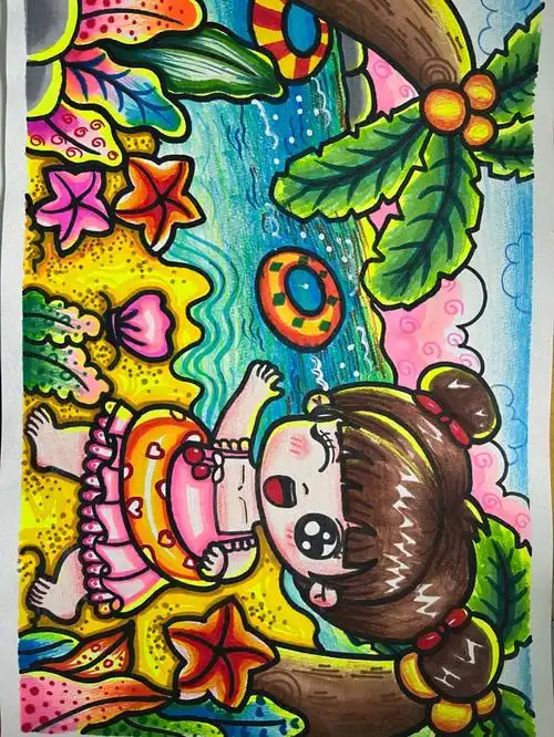 儿童画主题夏日时光游泳