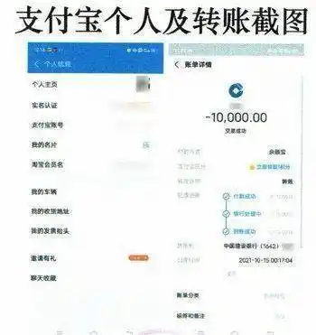 就收到对方发来的一个支付宝转账到她银行卡10000元的截图信息
