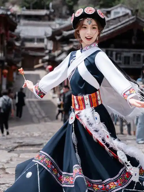 纳西族服装云南丽江少数民族服饰摩梭成人披星戴月旅拍演出服新款