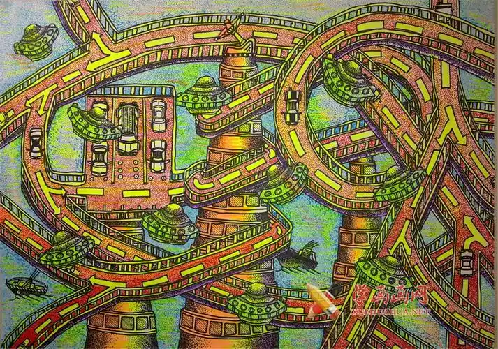 中学生科幻画海上城市