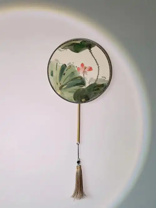 手绘团扇荷花宫扇