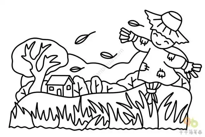 秋天风景人物简笔画