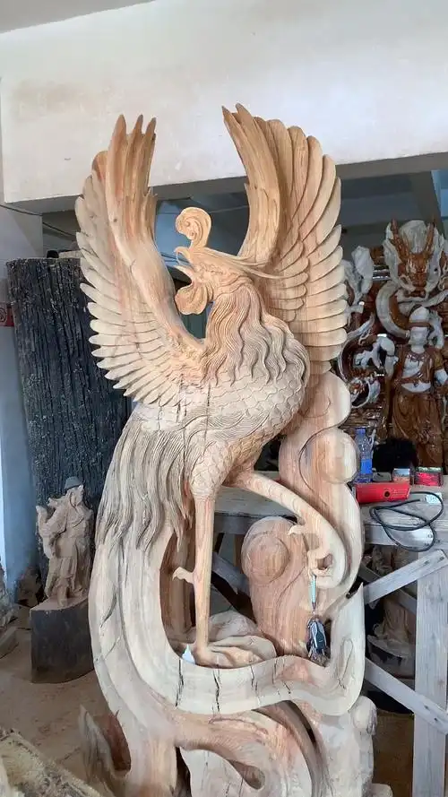 木雕制作过程#木雕工艺品凤凰根雕摆件