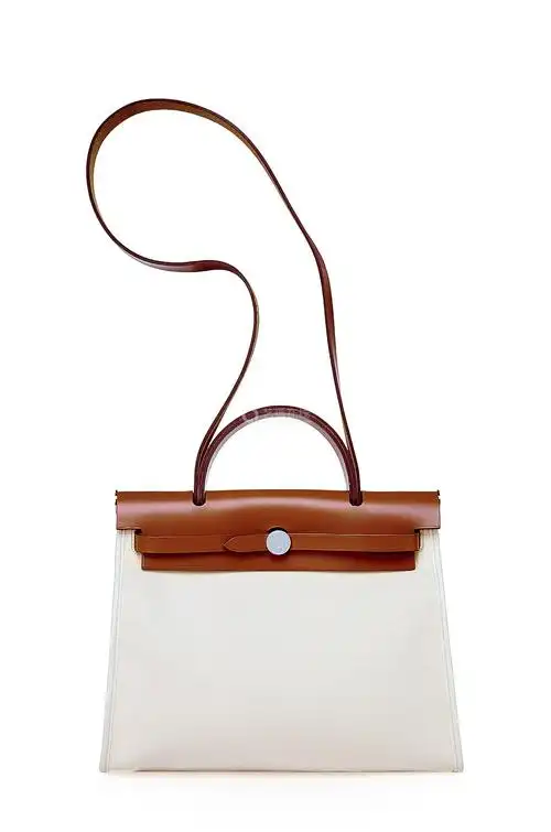 爱马仕 2018 香草色帆布31公分herbag包附银色金属配件