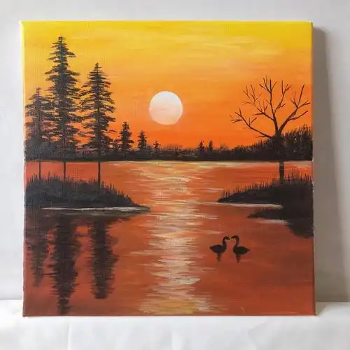 丙烯画爱在日落黄昏时附步骤图