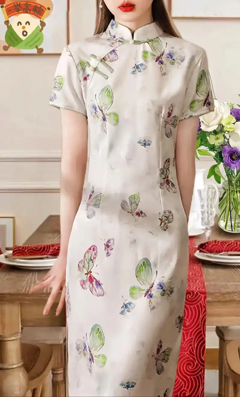 送考日常中国风旗袍气质复古中式印花连衣裙.