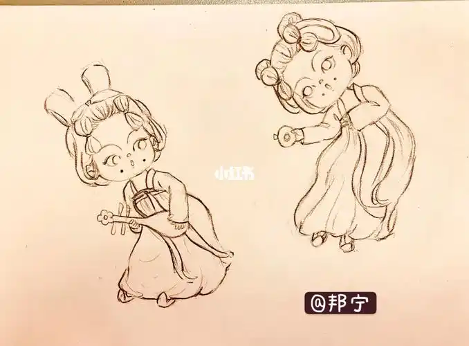 河南春晚的唐宫夜宴插画线稿