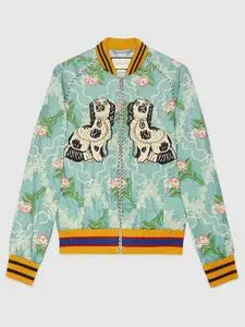 gucci 吴磊同款 卡通小狗蜜蜂花朵刺绣丝绸棒球服 46码