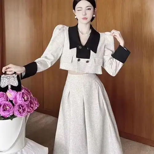 小个子气质名媛高端连衣裙小香风套装2024春秋新款女装两件套显