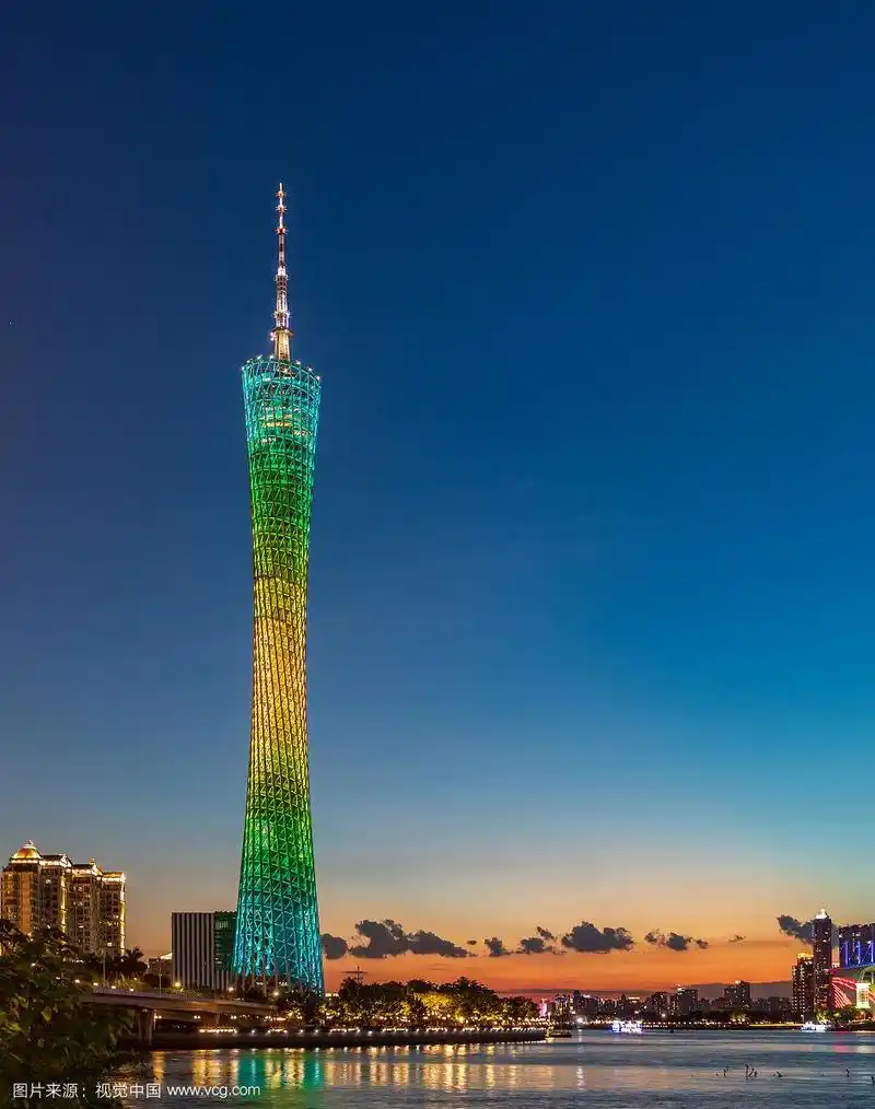 黄昏彩色广州塔大城市地标建筑电视塔旅游旅行目的地壁纸专题