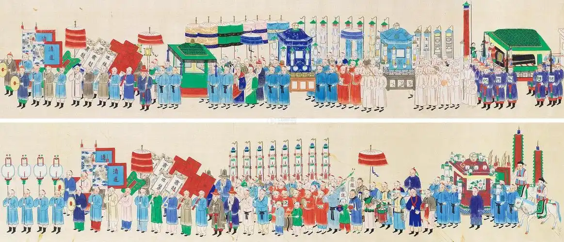 0334 出巡图 镜框 设色绢本