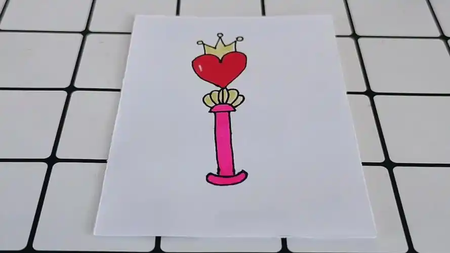 精 简笔画 戴皇冠的心形魔法棒