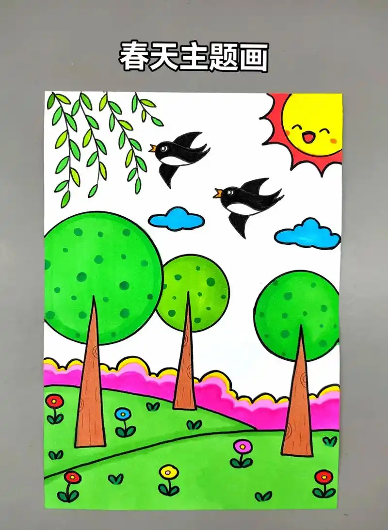 春天主题创意画,简单好看,快来试试吧#春天主题画 #春天儿童