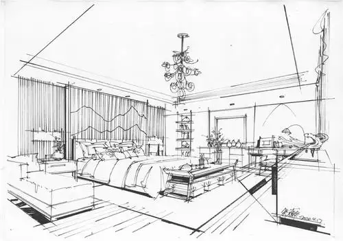 室内手绘中式卧室线稿表现——铅笔构图技巧训练