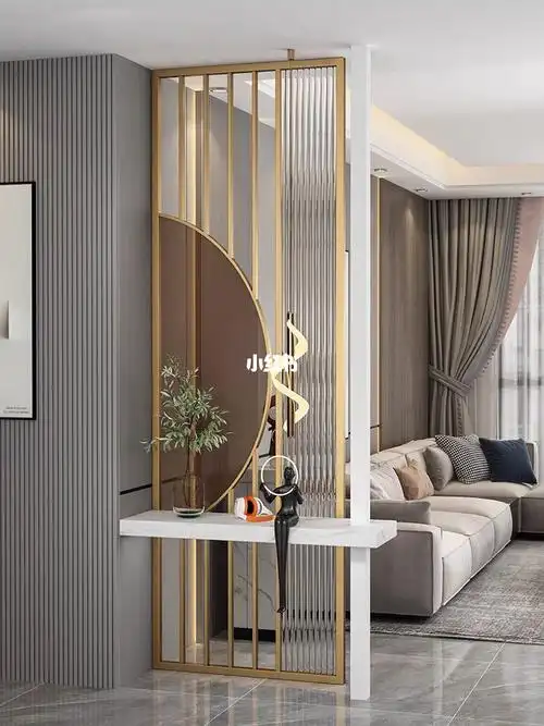 轻奢入户长虹玻璃屏风客厅创意置物玄关装饰墙简约不锈钢隔断遮挡设计
