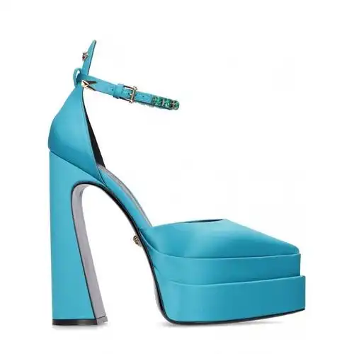 范思哲versace 高跟鞋女士奢侈品160毫米装饰绸缎高跟鞋 桃红色 35 it