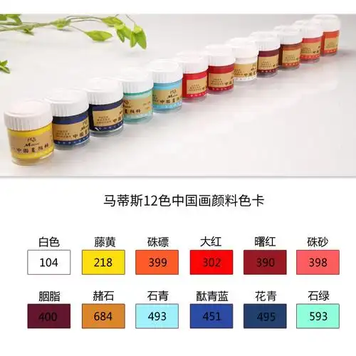 颜料马蒂斯中国画12色套装矿物质国画瓶装工笔写意国画颜料