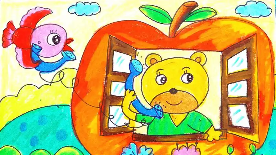 儿童画场景故事 小熊打电话