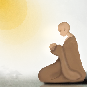 佛卡通厚涂古风功夫小和尚插画png原创手绘水墨山水禅意境床头横幅