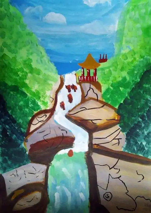 汇泽艺术山水水彩画图片瀑布