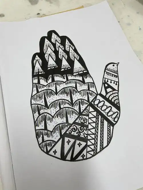 学生课堂优秀美术作业手的联想