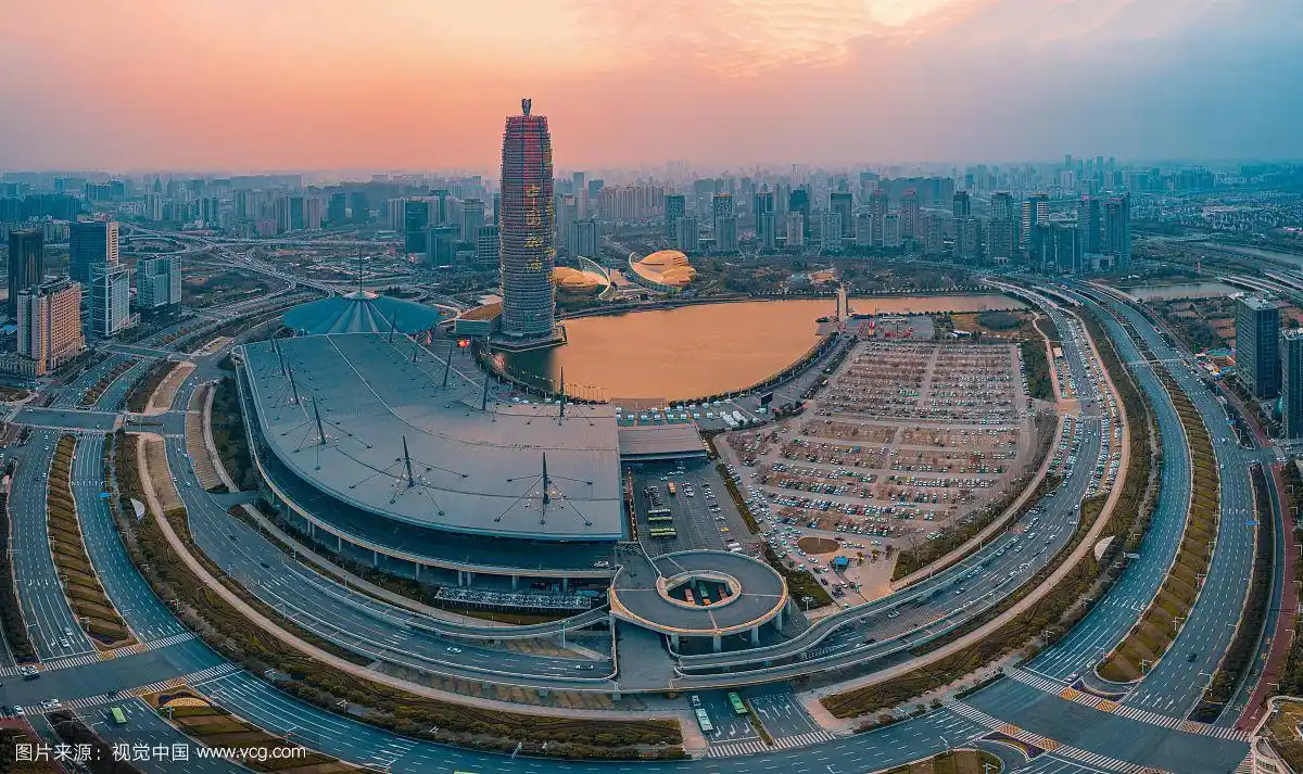 航拍郑州如意湖cbd全景