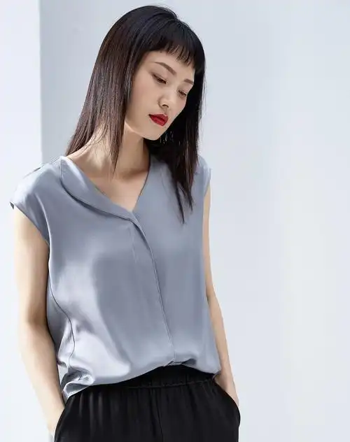 2018夏装新款 真丝气质优雅v领连身袖套头衫 女款雪纺衫