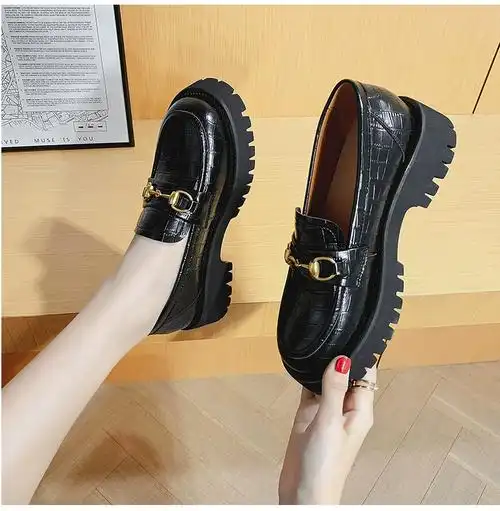 休闲厚底松糕底百搭一脚蹬乐福鞋ins潮英伦小皮鞋女鞋2021秋新款