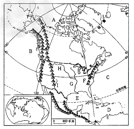 读北美洲略图答问题