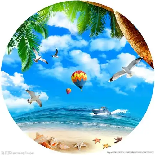 蓝天白云椰子树