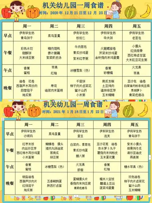 美味的两餐两点        每周的食谱都进行了精心搭配,以确保幼儿营养