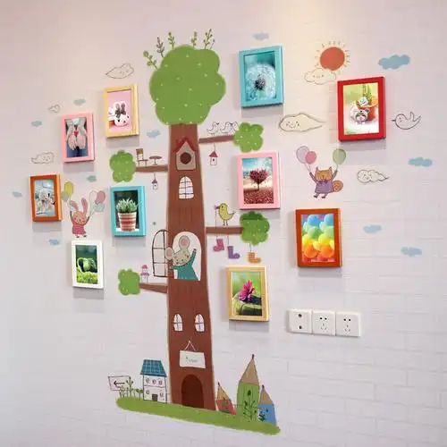(今日3折)儿童照片墙实木7寸相片框挂墙创意组合卡通可爱幼儿园宝宝相