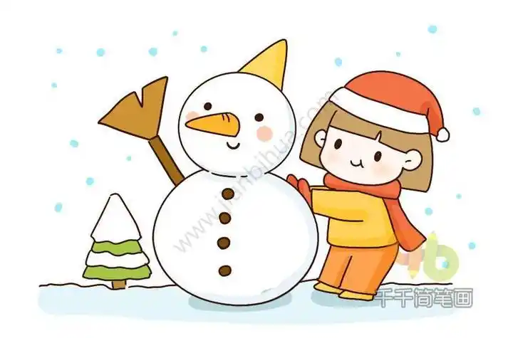 女孩堆雪人的简笔画