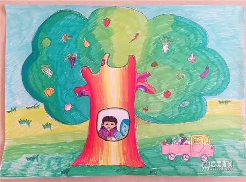 小学生获奖科幻画《树工厂》__科幻画_科幻画图片大全_学画画网_国内